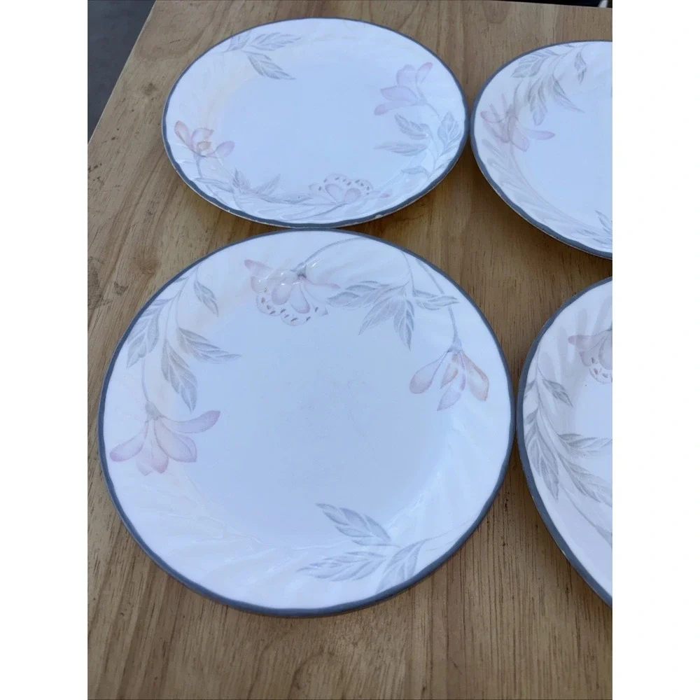 Set of 4 Corelle Pink Trio dessert sandwi Plates Swirl Edge Pastel Floral 7.25